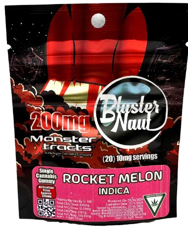 Photograph of product: Monster Xtracts Blasternaut Gummies 200mg Rocket Melon