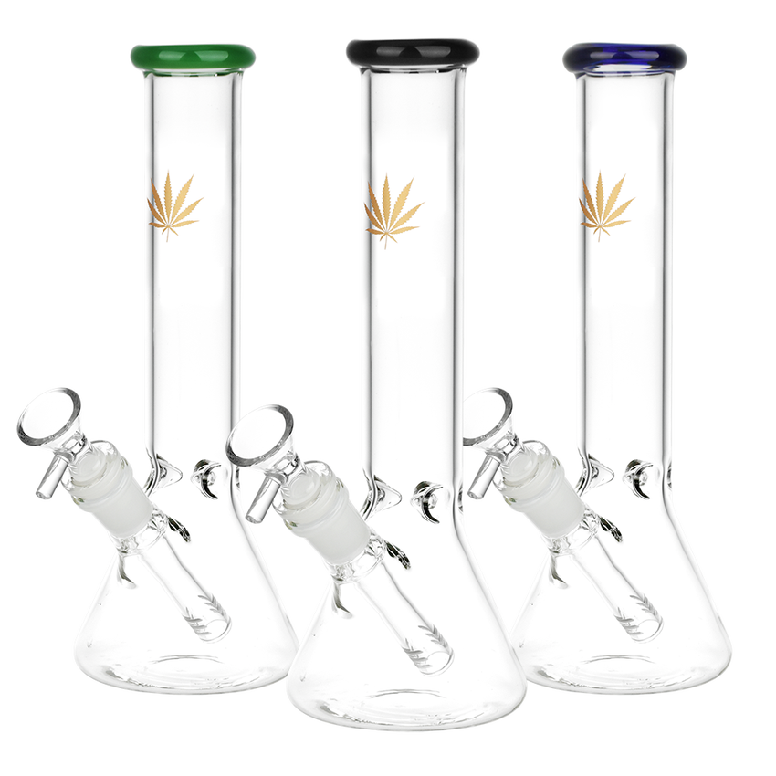 Photograph of product: Gold Hemp Leaf Glass Beaker Bong | 7" / 14mm F
