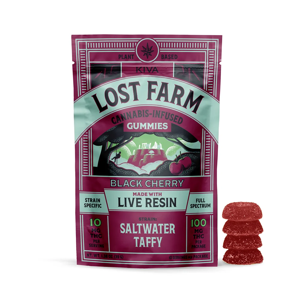Photograph of product: Lost Farm Black Cherry x Saltwater Taffy 10pk 10mg Live Resin Gummies