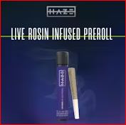 Photograph of product: Haze | Pre-roll | Infused | Live Rosin | Permanent Gas (S) x Temptation F2 (I) 1g