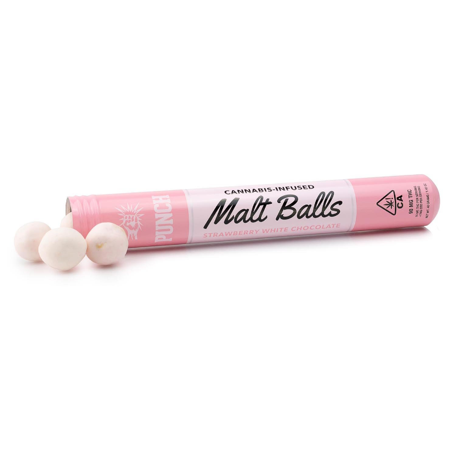 Photograph of product: Punch Malt Balls Strawberry White Chocolate 100mg