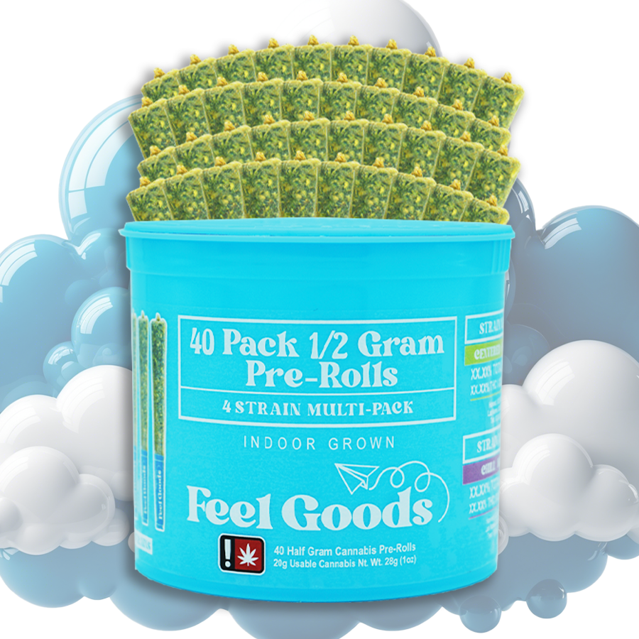 Photograph of product: Feel Goods 40 Pack Pre-Roll (S) Lemon Meringue & (I) White Runtz & (H) Blackout Cherries & (I) Shiba Inu