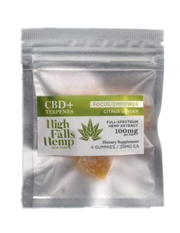 Photograph of product: High Falls Hemp | Focus & Empower | Citrus Ginger Gummy | 4ct