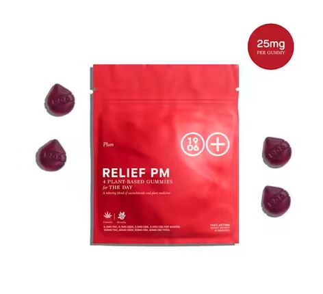 Photograph of product: 1906 "Relief PM" Plum Plant Based Gummies 4Pk(100mg TH-oui, 80mg CBDV, 40mg CBN, 40mg CBC)