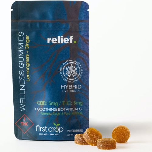 Photograph of product: First Crop | Relief Gummies (Rosin) | 100mg TH-oui/100 CBD