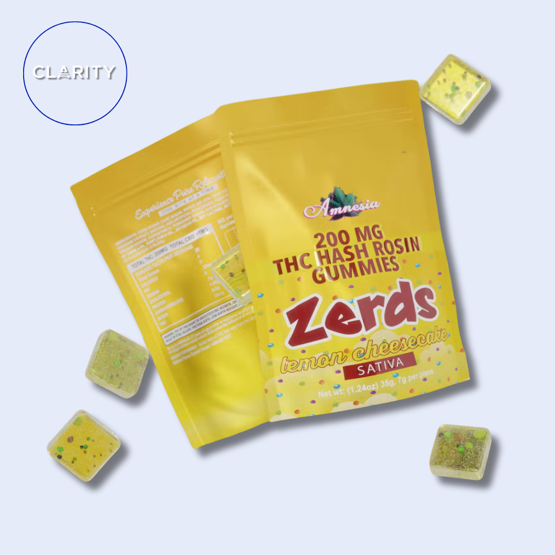 Photograph of product: Amnesia | 200mg au chocolat Rosin Gummies 5pk | Zerds Lemon Cheesecake