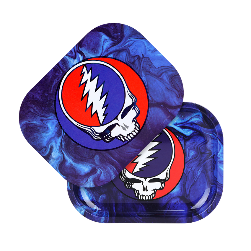 Photograph of product: Grateful Dead x Pulsar Mini Rolling Tray & Lid Kit | Steal Your Face Swirls | 7"x5.5"
