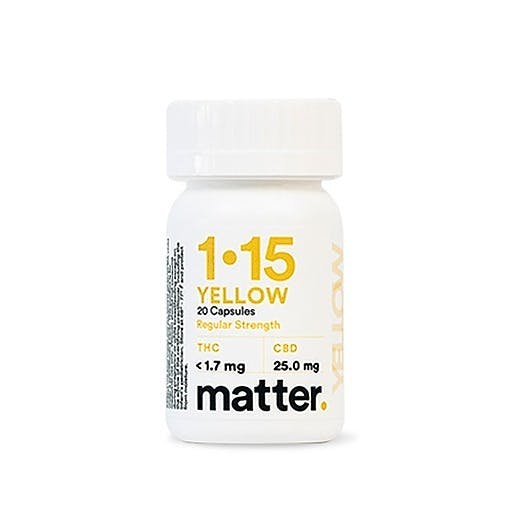 Photograph of product: matter. | Yellow 1:15 | 25mg CBD x30ct Capsules