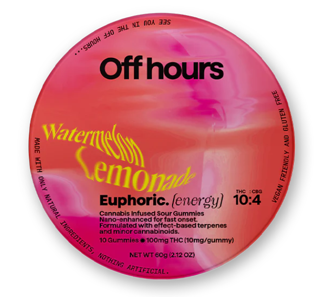 Photograph of Product: Off Hours - Euphoric (Energy) Sour Watermelon Lemonade Gummies 10pk - 100mg