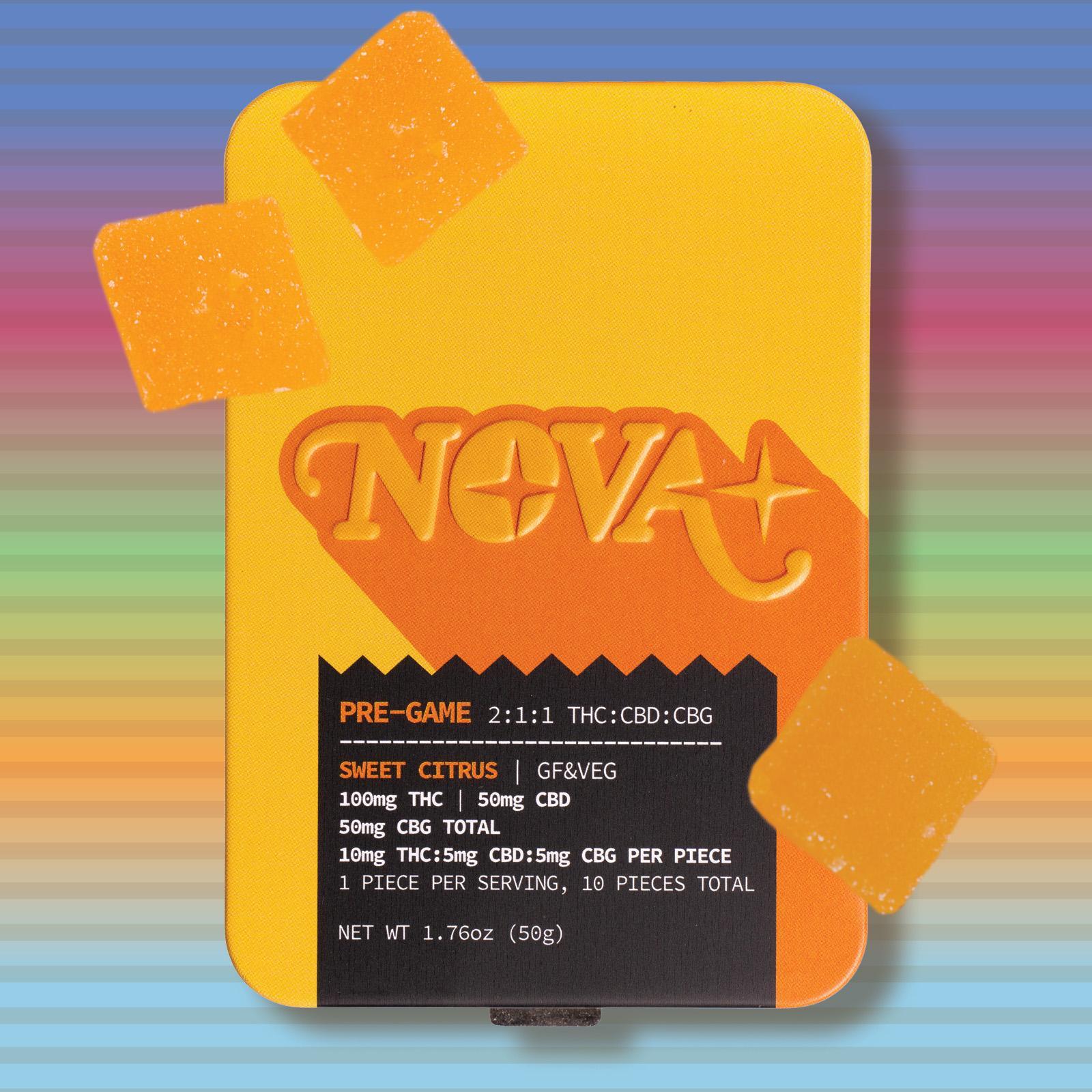 Photograph of product: Nova | PREGAME (s-h) sweet citrus 2:1:1 thc:cbg:cbd gummies 10mg/10-pk