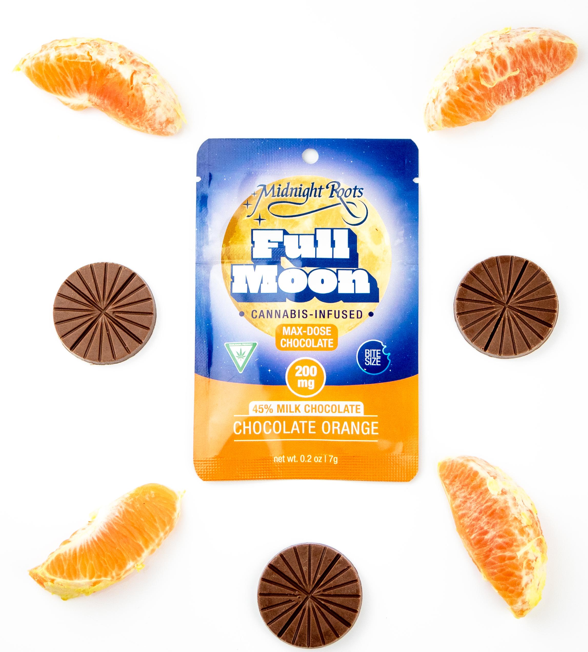 Photograph of product: Midnight Roots | Full Moon | Chocolate Orange | 200mg Chocolate