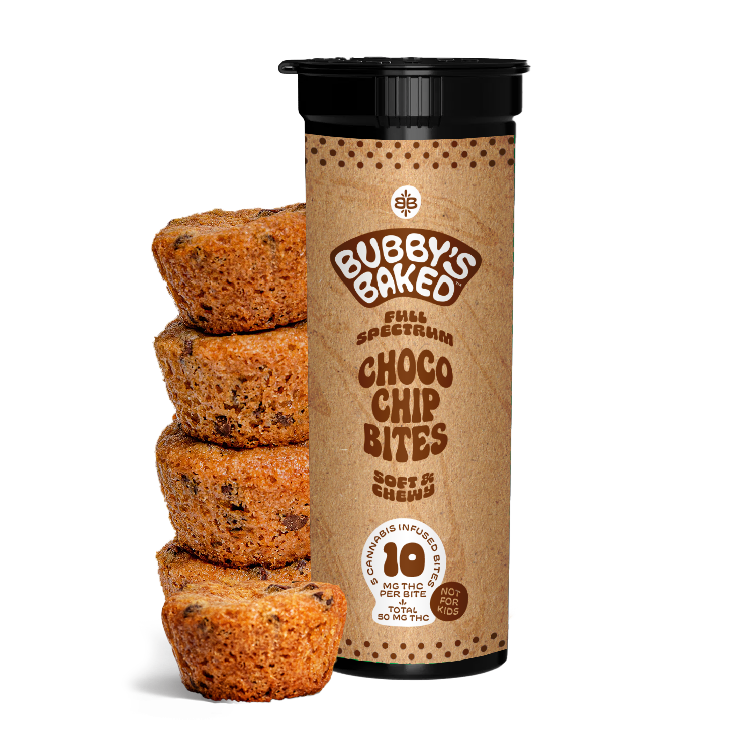 Photograph of product: Choco Chip Bites 10mg (5ct) - Bubby's Baked