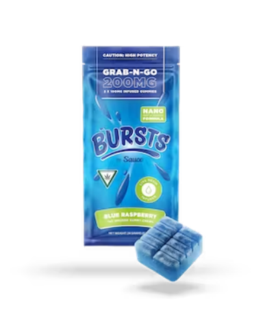 Photograph of product: BURSTS BY SAUCE | Edible | Gummies | Blue Raspberry | 200mg