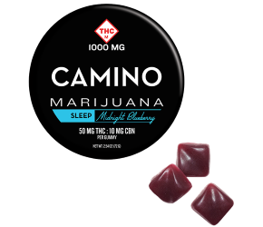 Photograph of product: CAMINO - GUMMIES - 1000MG THC / 200MG CBN - 20PK - MIDNIGHT BLUEBERRY 5:1 TRANQUIL