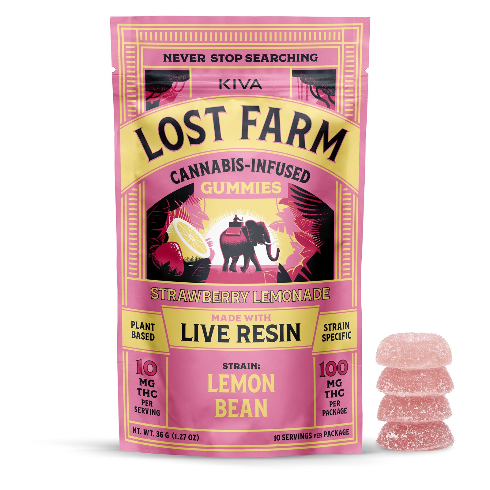 Photograph of product: Kiva Lost Farm Strawberry Lemonade (S) Gummies 10mg 10pk
