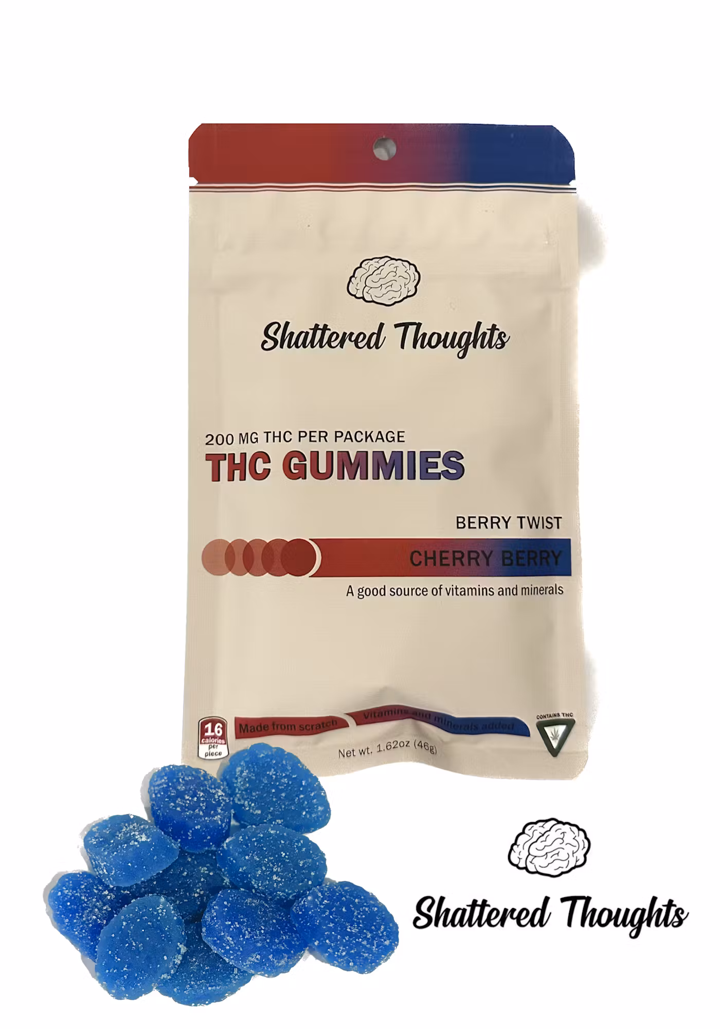 Photograph of product: Shattered Thoughts - Cherry Berry - 200mg Gummies (10x20mg)