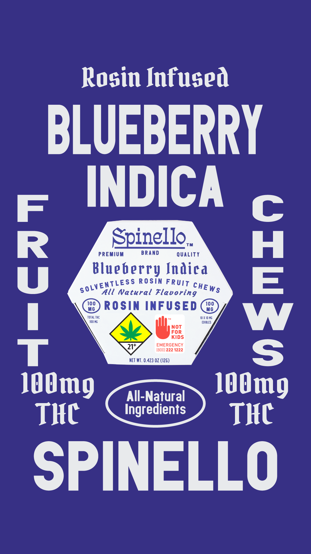Photograph of product: Spinello - Blueberry (I) - 10mg TH-oui - Rosin Edible - 10pk