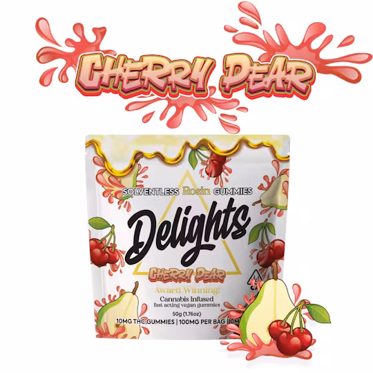 Photograph of product: Delights | SR Gummy 100MG | H | Cherry Pear