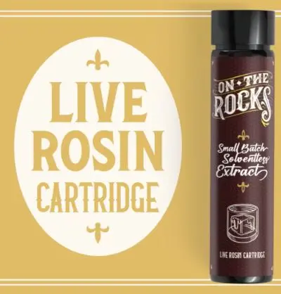 Photograph of product: On the Rocks | Cartridge | Live Rosin | Jet Lag | 0.5g