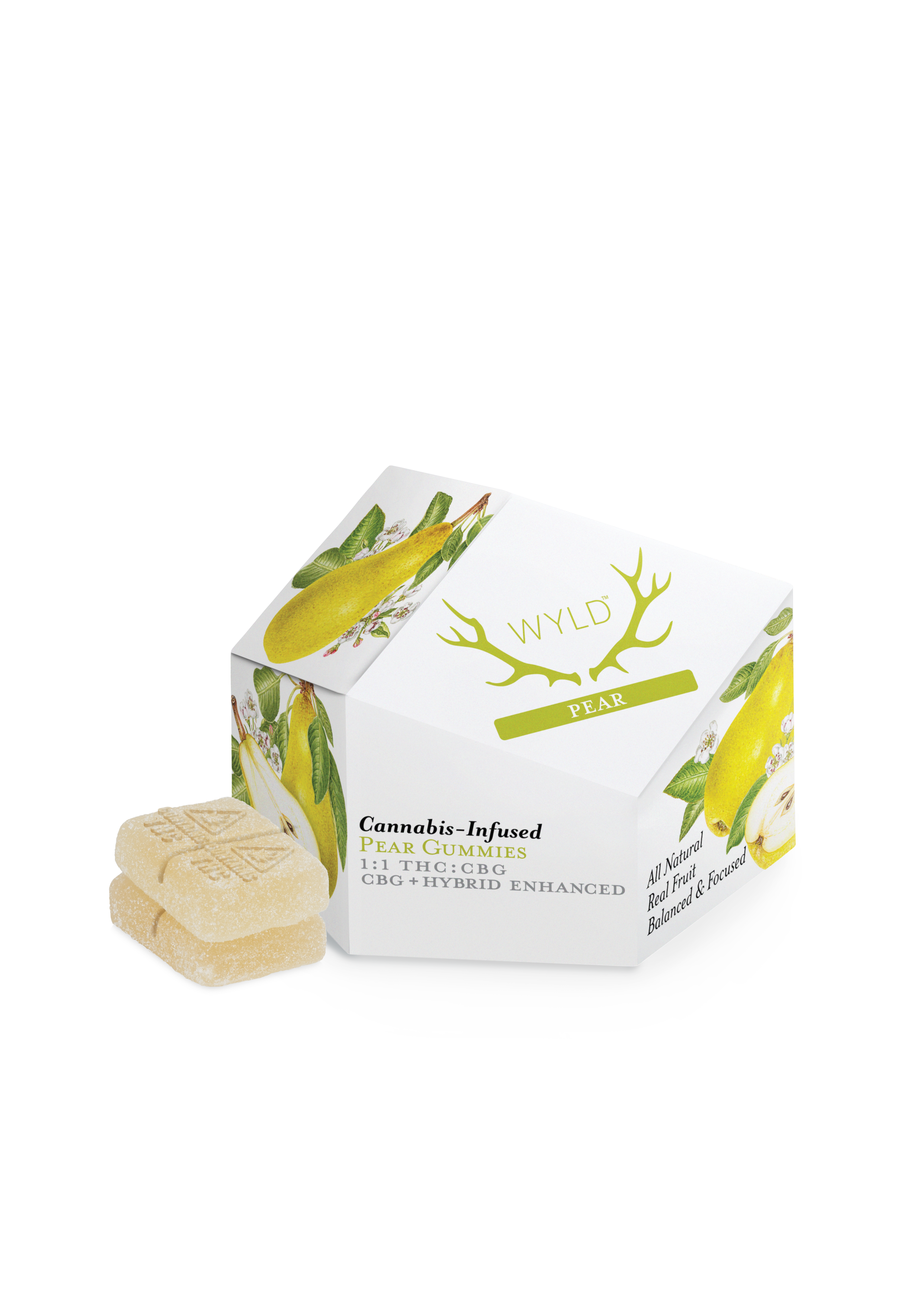 Photograph of product: WYLD Pear Hybrid Enhanced 1:1 TH-oui:CBG Gummies 5mg 20pk