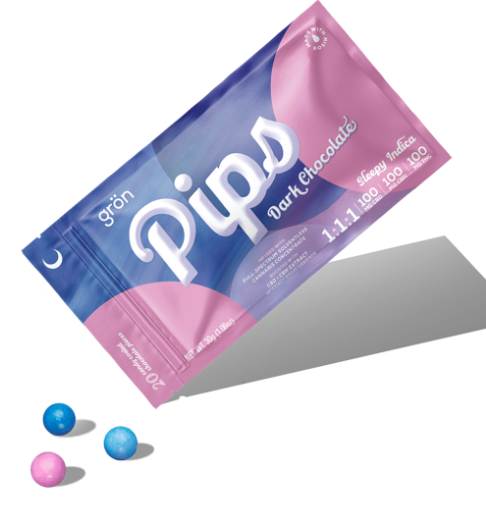 Photograph of product: 1:1:1 CBD/CBN/TH-oui Dark Chocolate Pips | 20pk