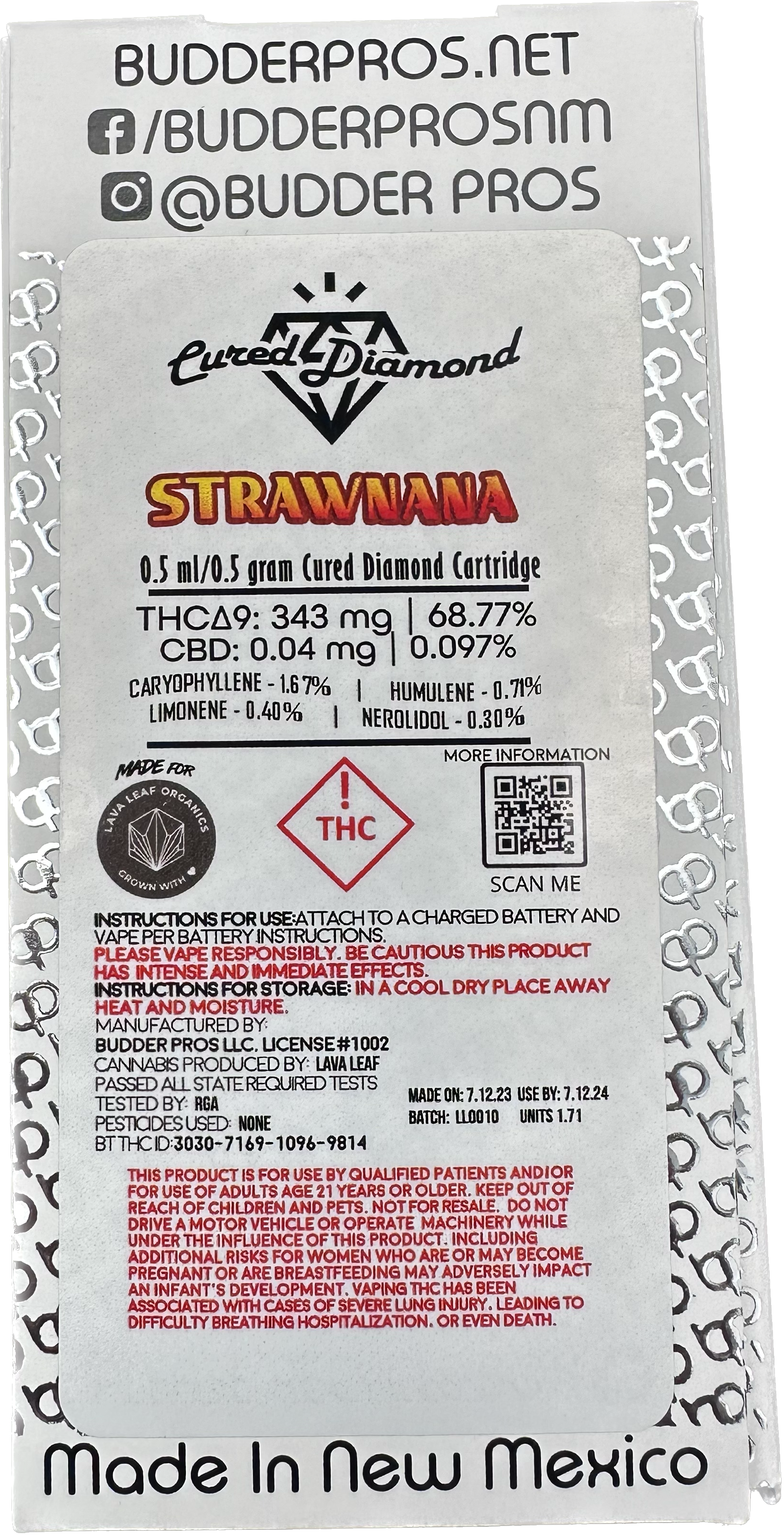 Photograph of product: Budder Pros | Strawnana Diamond Cartridge | .5g