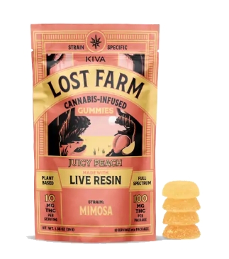 Photograph of product: Juicy Peach x Mimosa | Live Resin Gummies | 10pk 100mg | Lost Farms