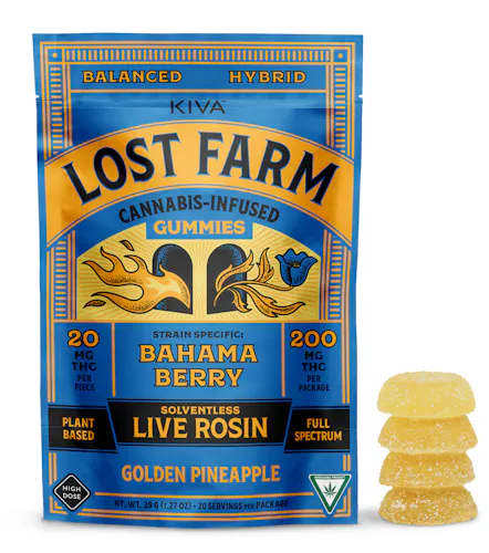 Photograph of product: Lost Farm - Golden Pineapple - Live Rosin Gummies - 200mg - Hybrid