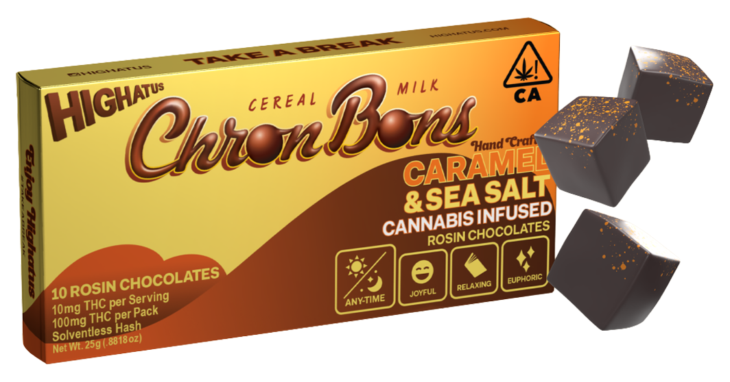 Photograph of product: Highatus | ChronBon Caramel & Sea Salt | 65G Rosin Chocolates 10PK