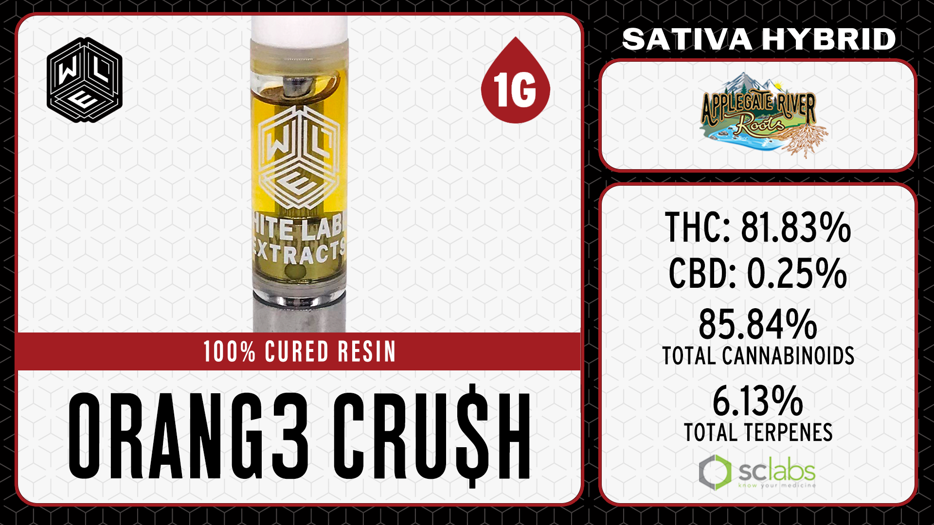 Photograph of product: Cartridge - White Label Extracts - 1g Cured Resin - Orange Cru$h