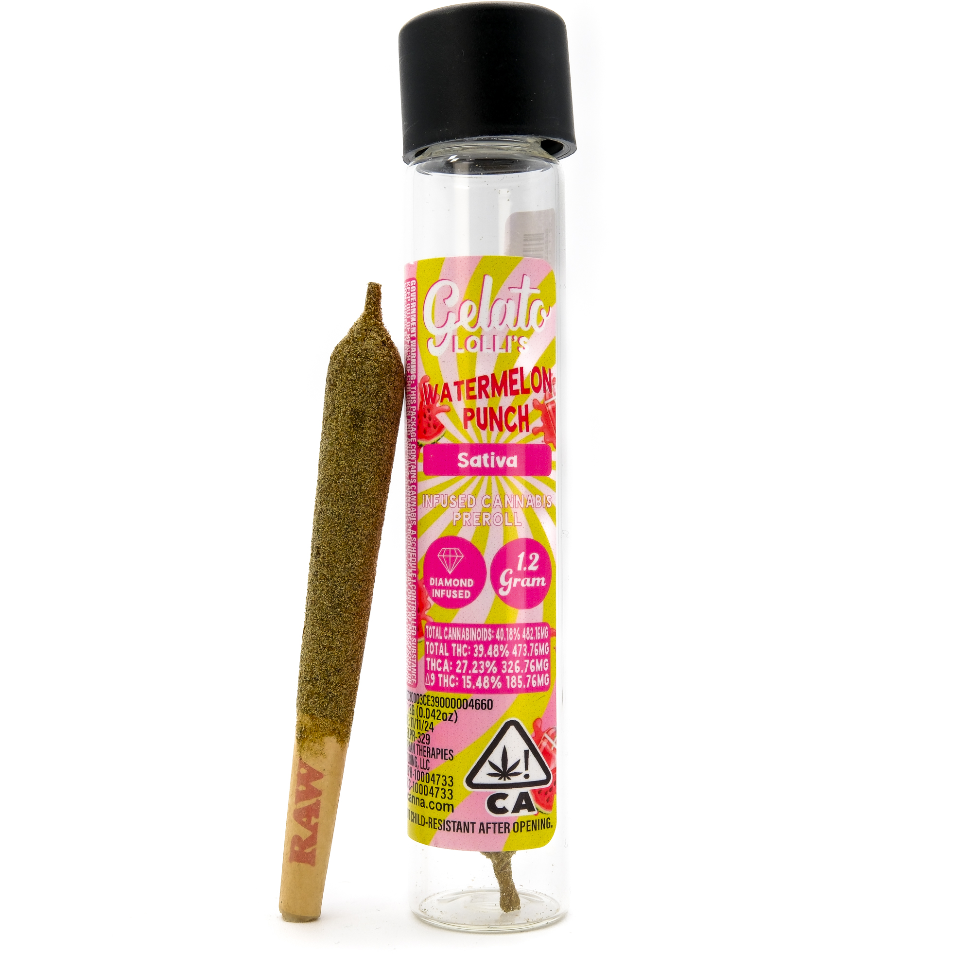 Photograph of product: Watermelon Punch Lolli's 1.2g Infused Pre-Roll - Gelato