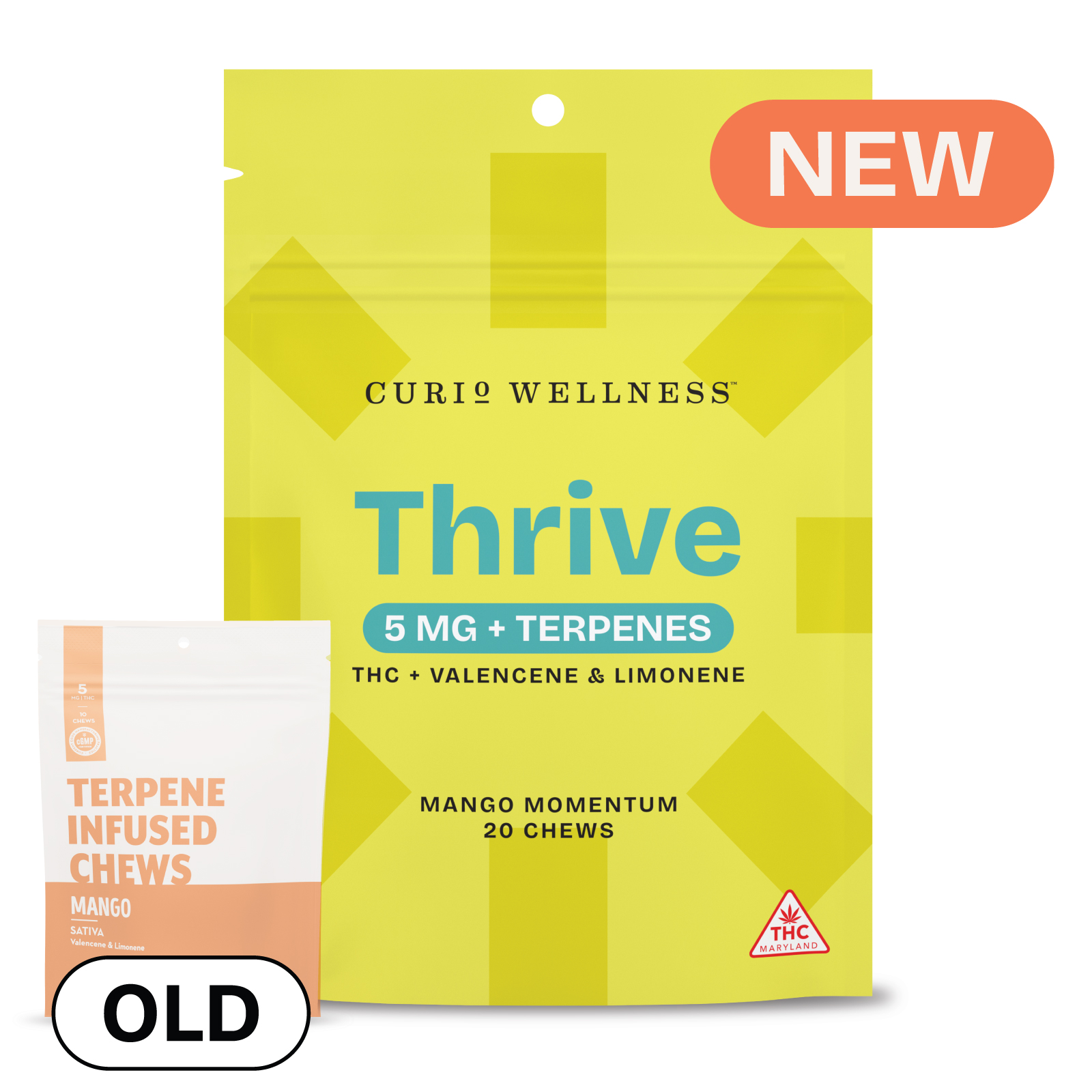 Photograph of product: Thrive 5mg + Terpenes | Mango Momentum Chews (Formerly Mango Terpene Infused Chews)