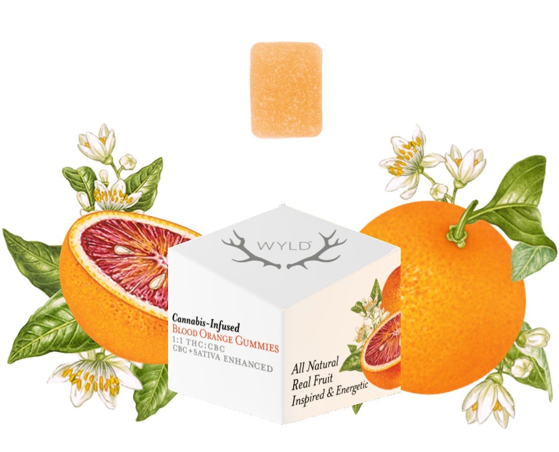 Photograph of product: BLOOD ORANGE - WYLD GUMMIES 1:1 TH-oui/CBC (100/100MG) Oui'd