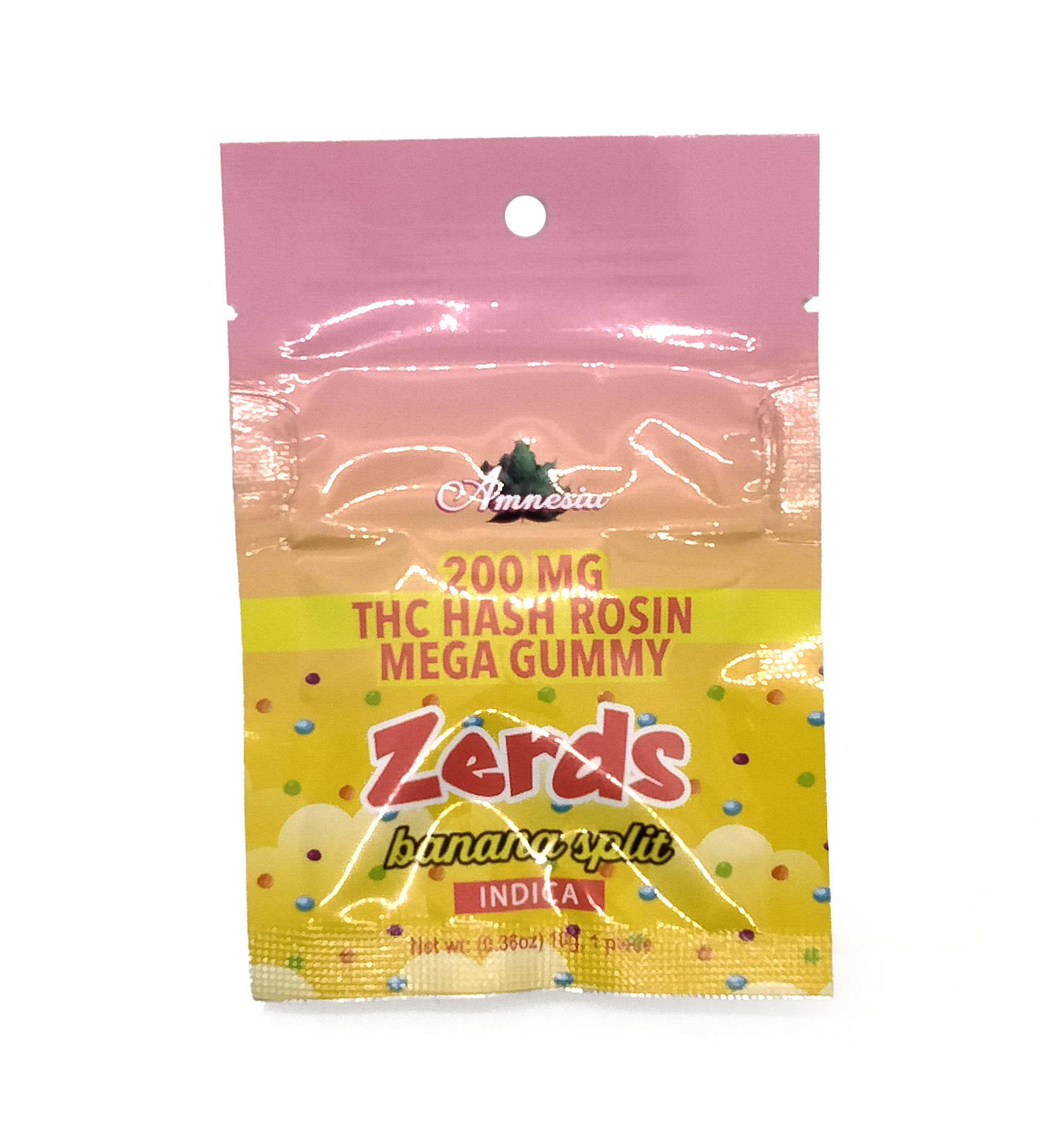 Photograph of product: Amnesia Zerds Banana Split au chocolat Rosin Single Gummy 200mg Rec