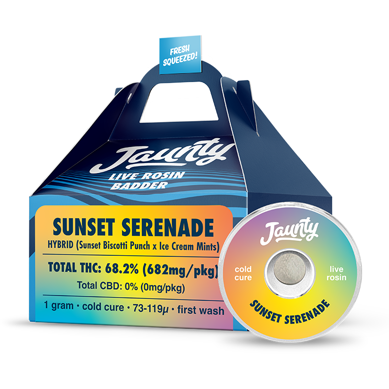 Photograph of product: Jaunty Concentrate Live Rosin Badder Sunset Serenade 68.2% Hybrid 1g
