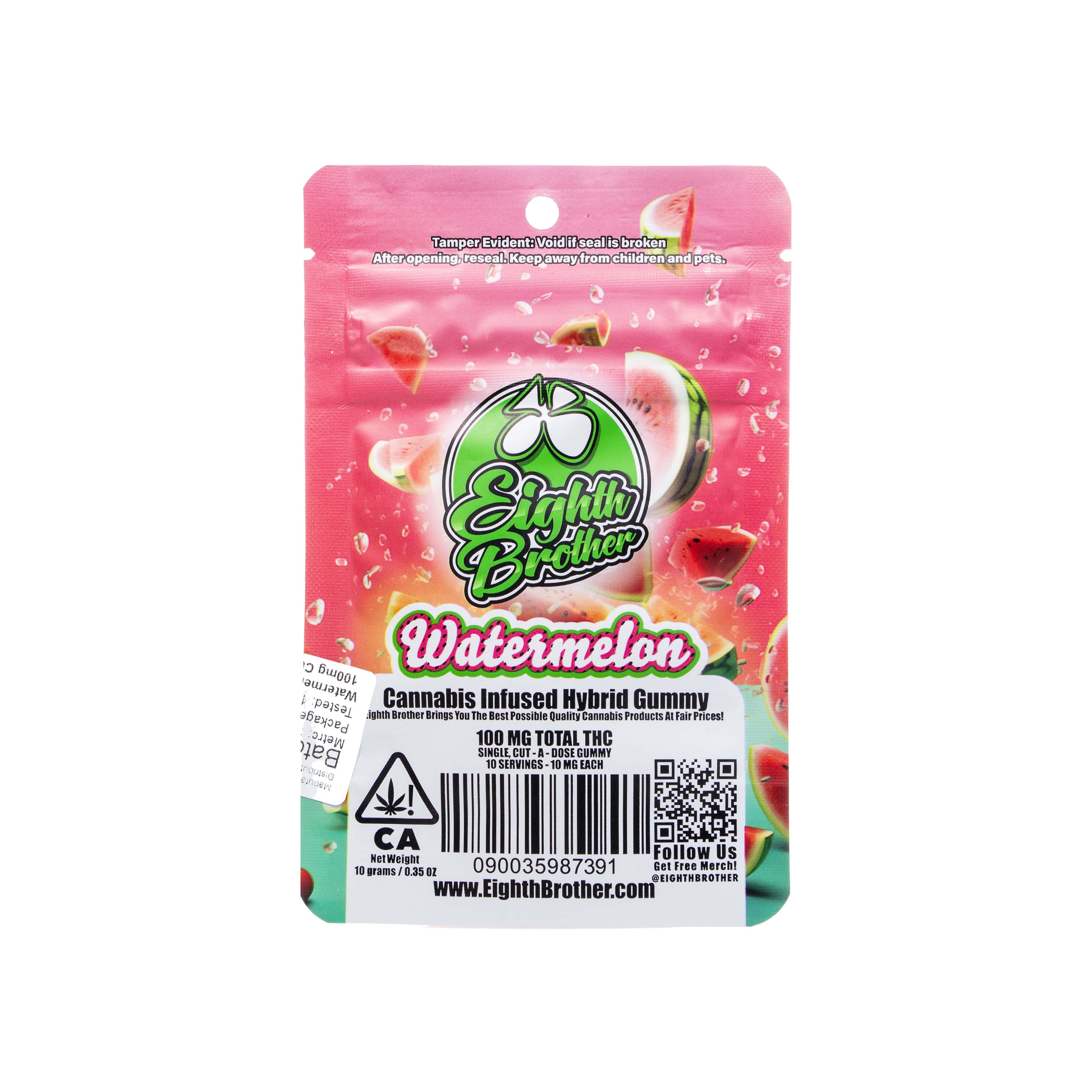 Photograph of product: Eighth Brother | Watermelon Cut-A-Dose Gummy (100mg TH-oui)