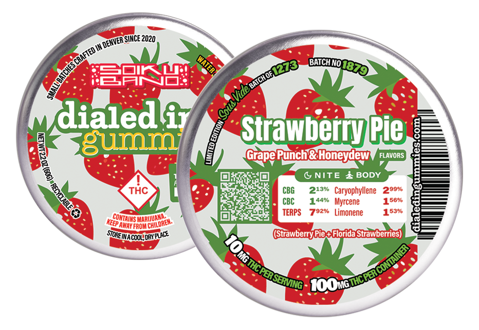 Photograph of product: Rosin Gummies | Strawberry Pie | Grape Punch & Honeydew Flavors | 100mg TH-oui (10 pc.) [Batch #1879]