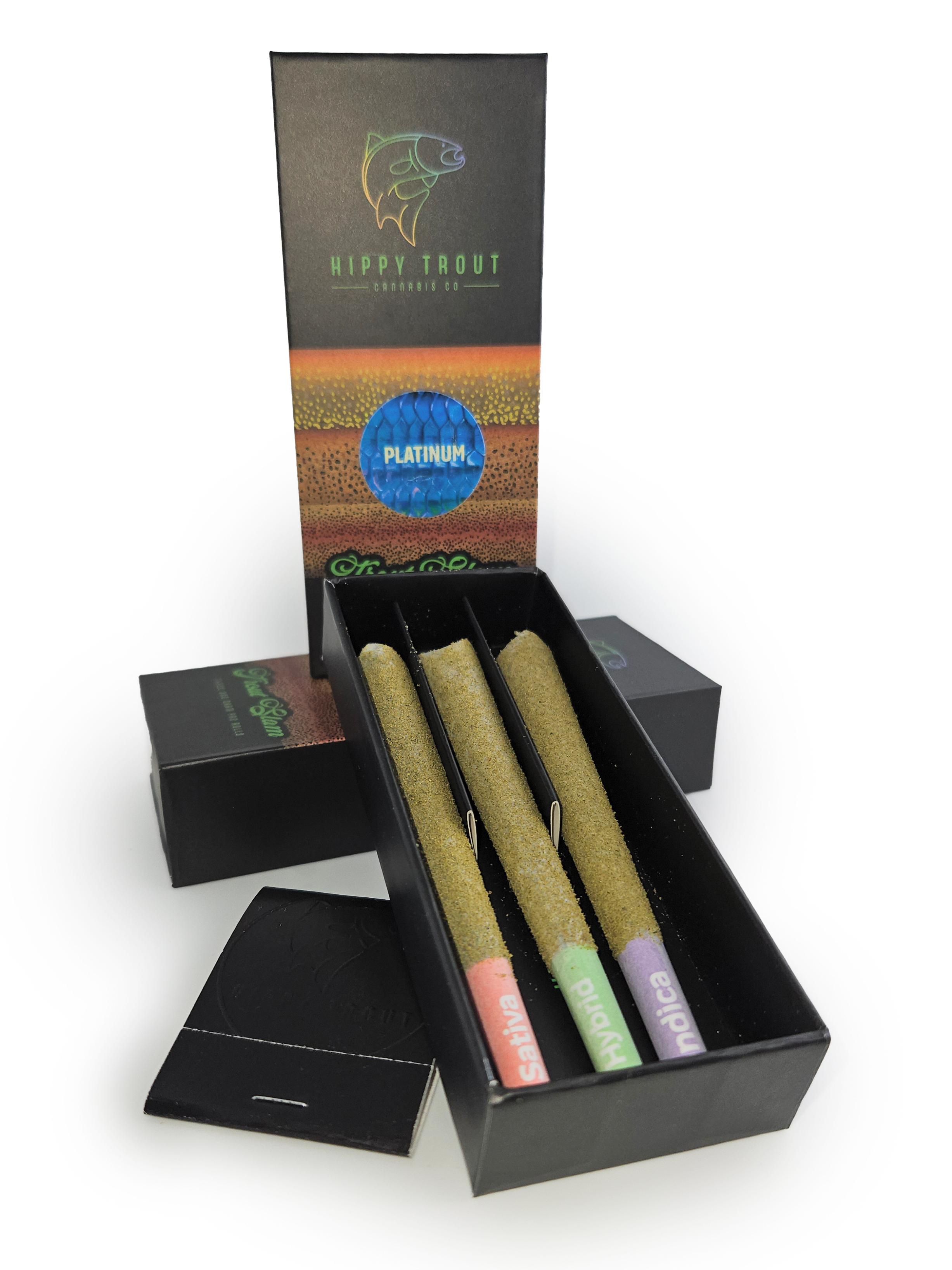 Photograph of product: Hippy trout - Three INFUSED Preroll Packs  - Oui'd, Hybrid, Oui'd