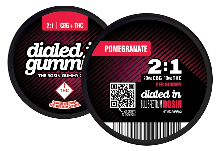 Photograph of product: Dialed In | Rosin Gummies (CBG:TH-oui 2:1) 100mg