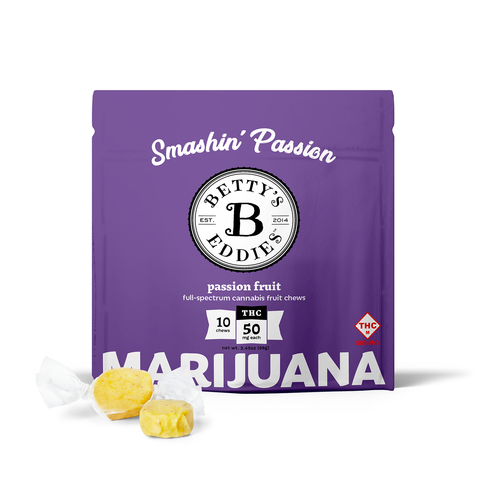 Photograph of product: Passion Fruit - Betty's Eddies - 500mg Fruit Chews