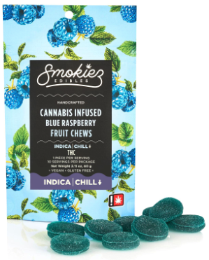 Photograph of product: Smokiez | 10 Piece | Sour Blue Raspberry | 100mg