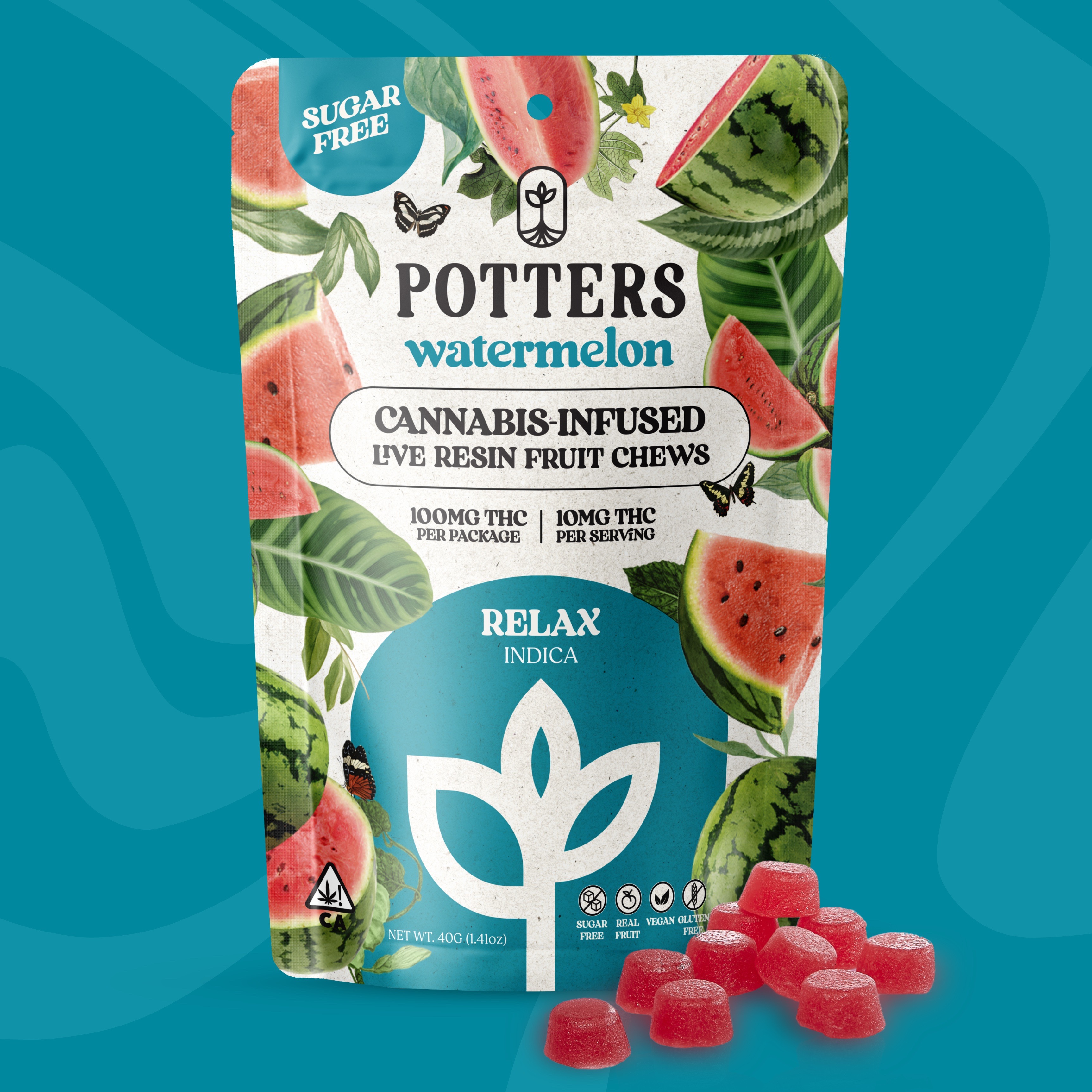 Photograph of product: WATERMELON 100MG 10PACK SUGAR FREE FRUIT CHEWS