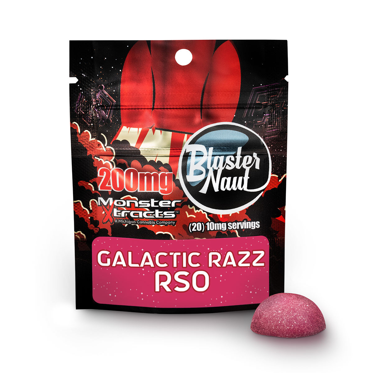 Photograph of product: Galactic Razz RSO Blaster Naut | 200MG Gummy