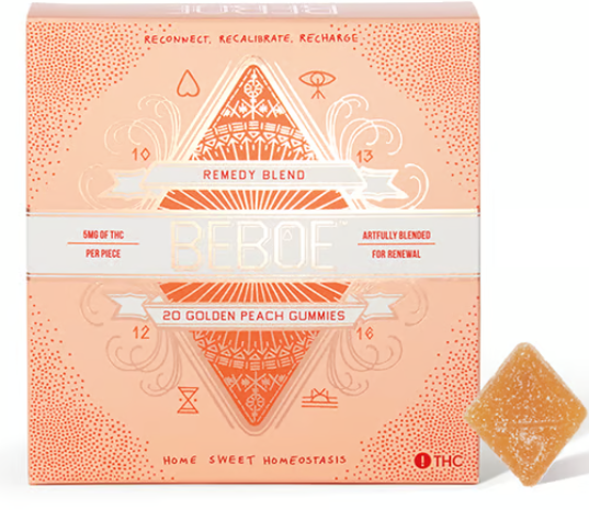 Photograph of product: Beboe 1:2 Remedy Golden Peach 100mg 20pk Gummies