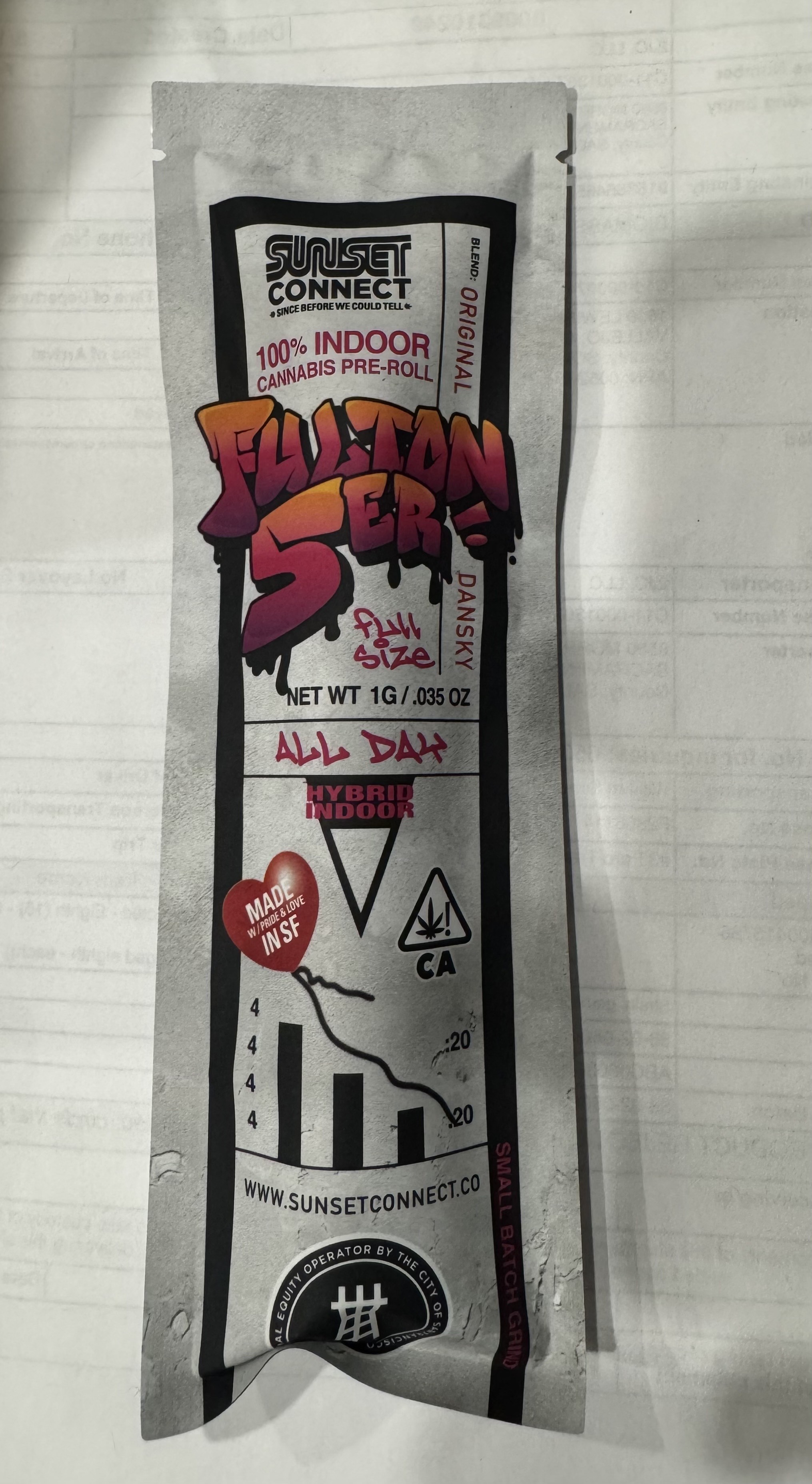 Photograph of product: DANSKY 1G PREROLL - 1 G