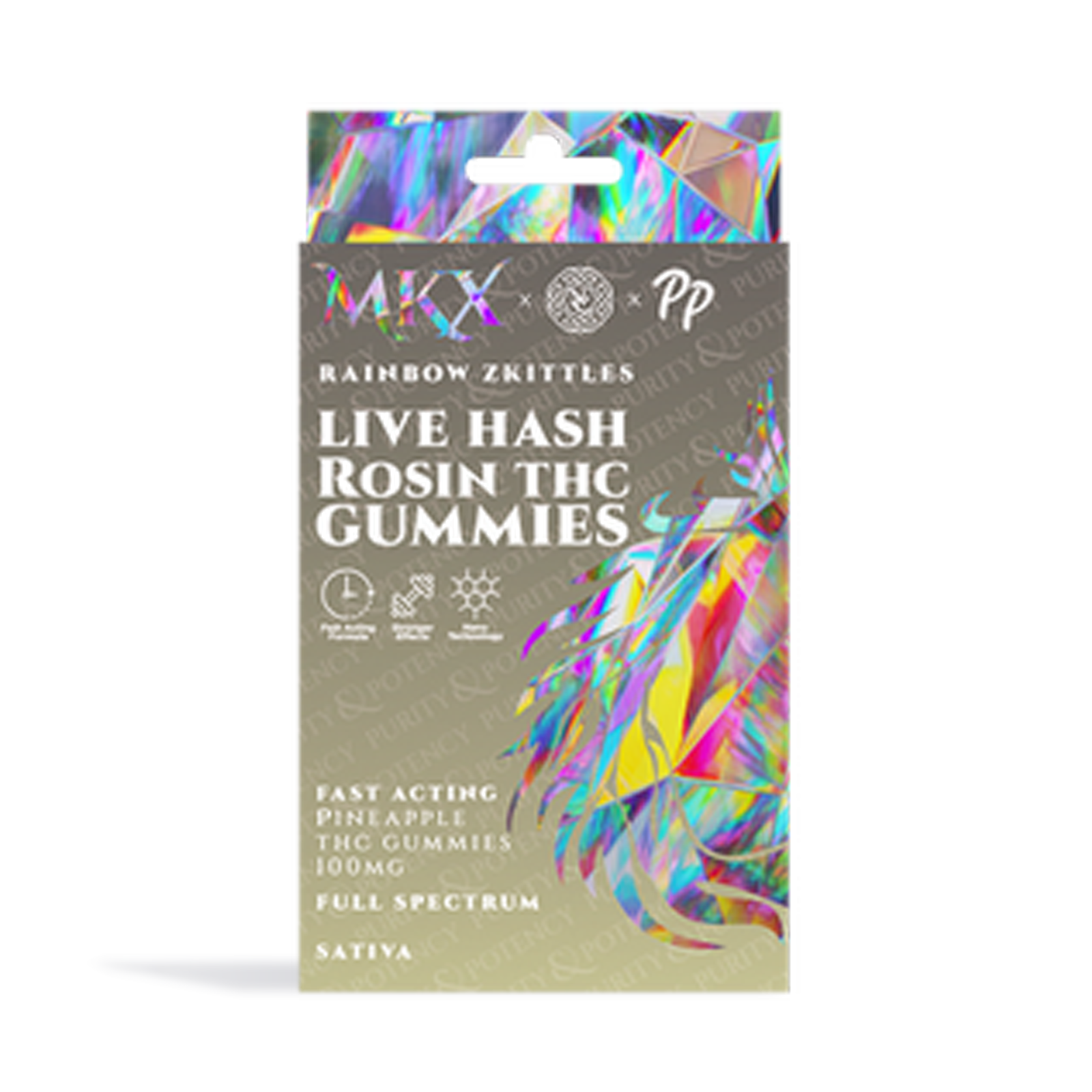 Photograph of product: Rainbow Skittlez Pineapple Live au chocolat Rosin Gummies