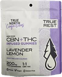 Photograph of product: True North - Lavender Lemon - 1:1 TH-oui/CBN Gummies - 200mg