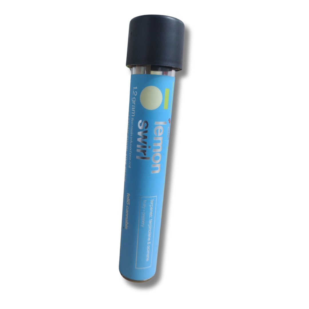 Photograph of product: Fello 1.2G Lemon Swirl Live Resin Infused Pre Roll Lemon Swirl