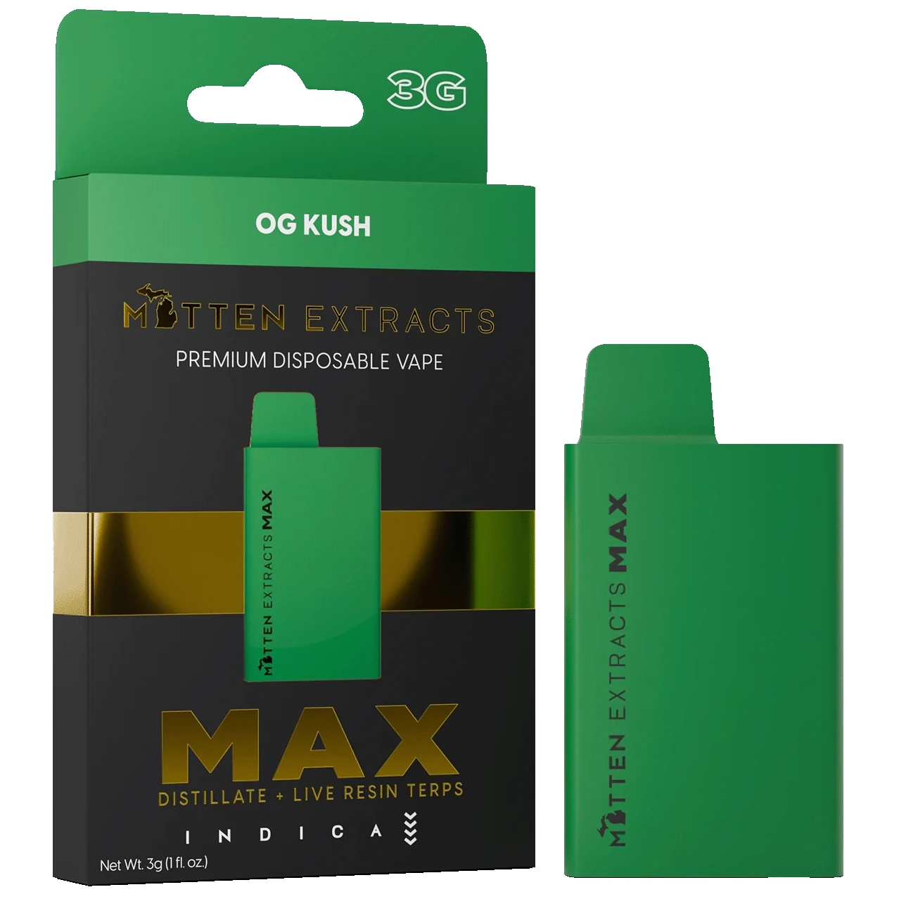 Photograph of product: Mitten Extracts OG Kush MAX Disposable Vape Rec