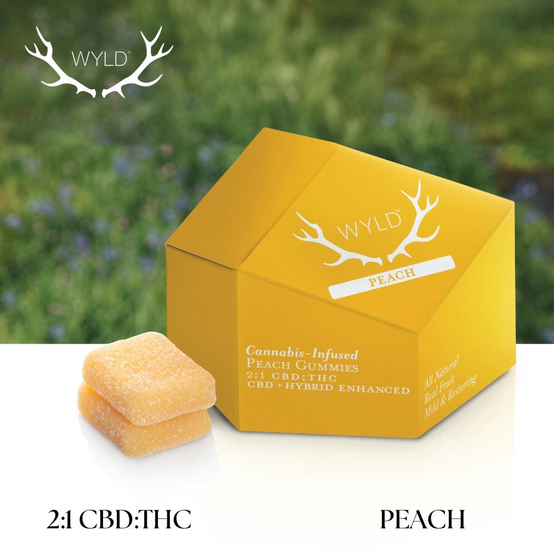 Photograph of product: Wyld Peach Gummies | Hybrid | 2:1 TH-oui:CBD 10 Pack 100mg TH-oui
